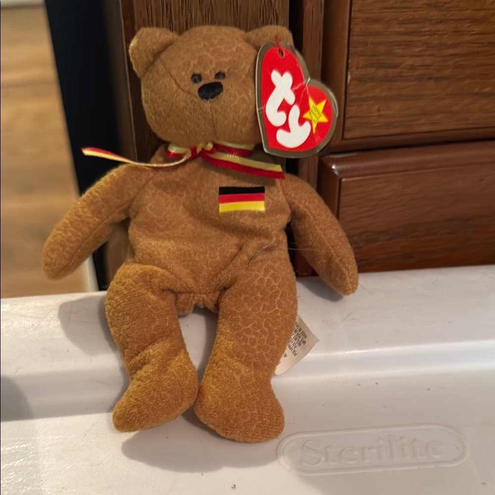 Ty Brown Stuffed Animal Bear with German Ribbon